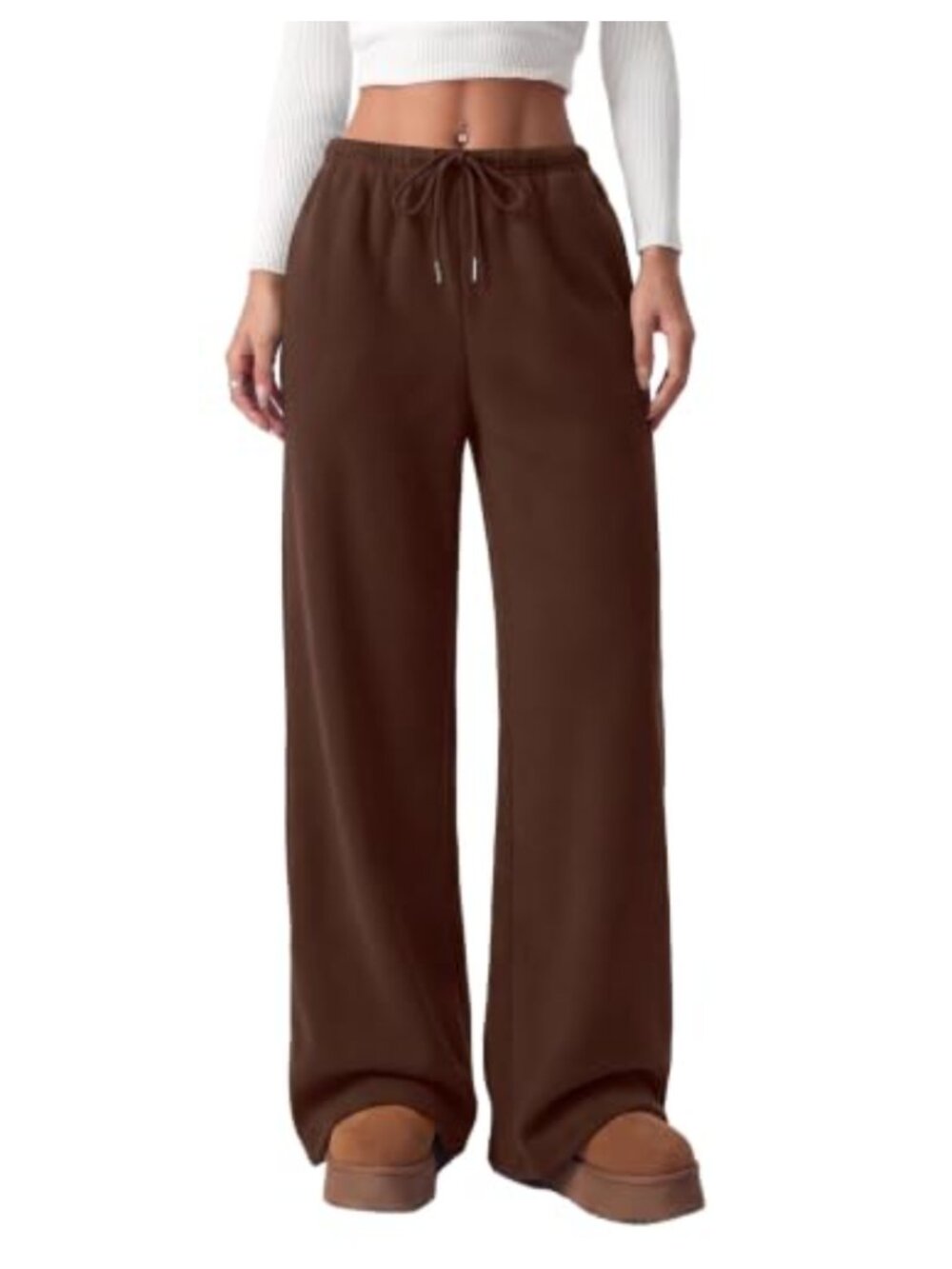 Wide Leg Sweatpants Fleece Lined Pull On Cotton Blend Women's